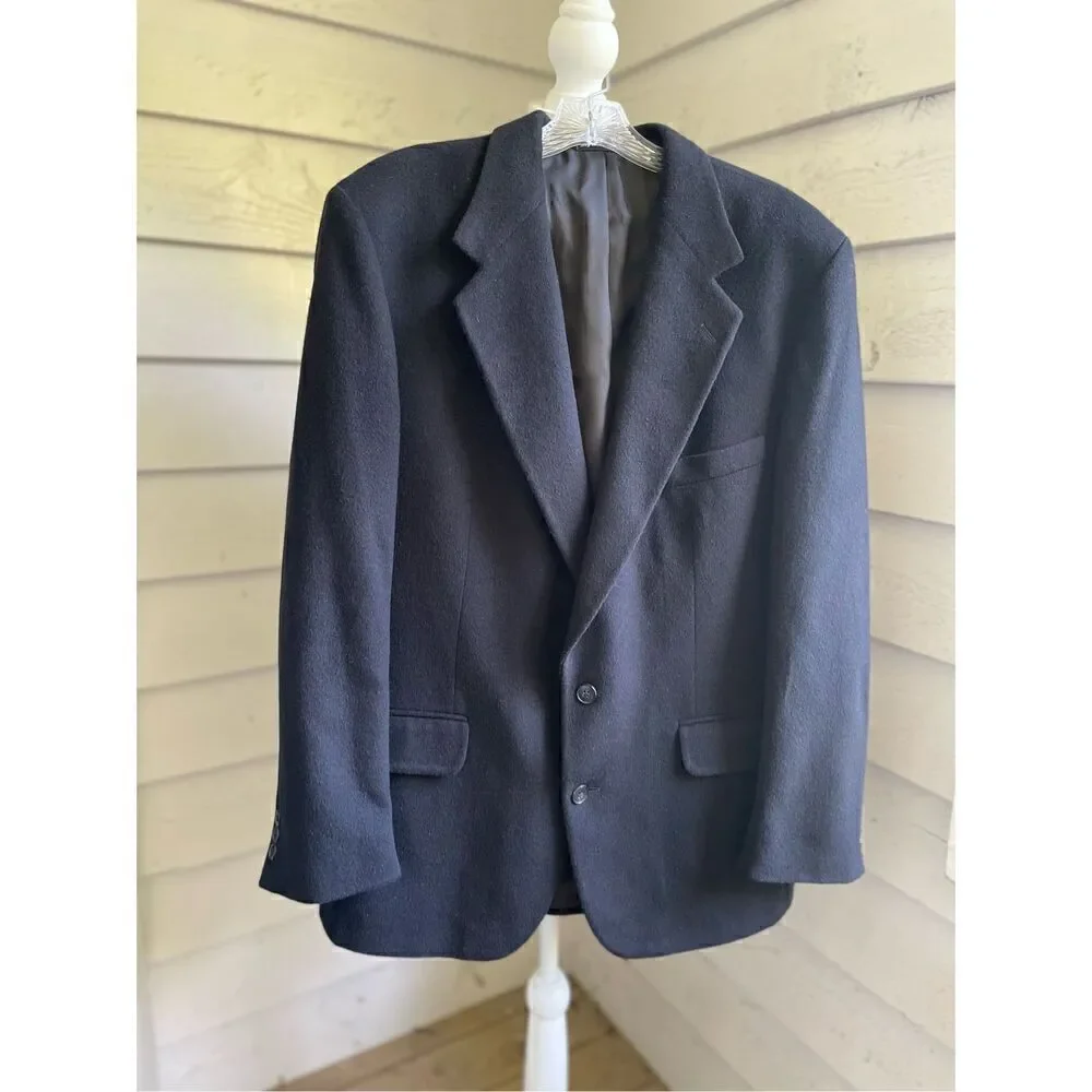 Men’s Black Wool Blend Camel Hair Sports Coat Size 44